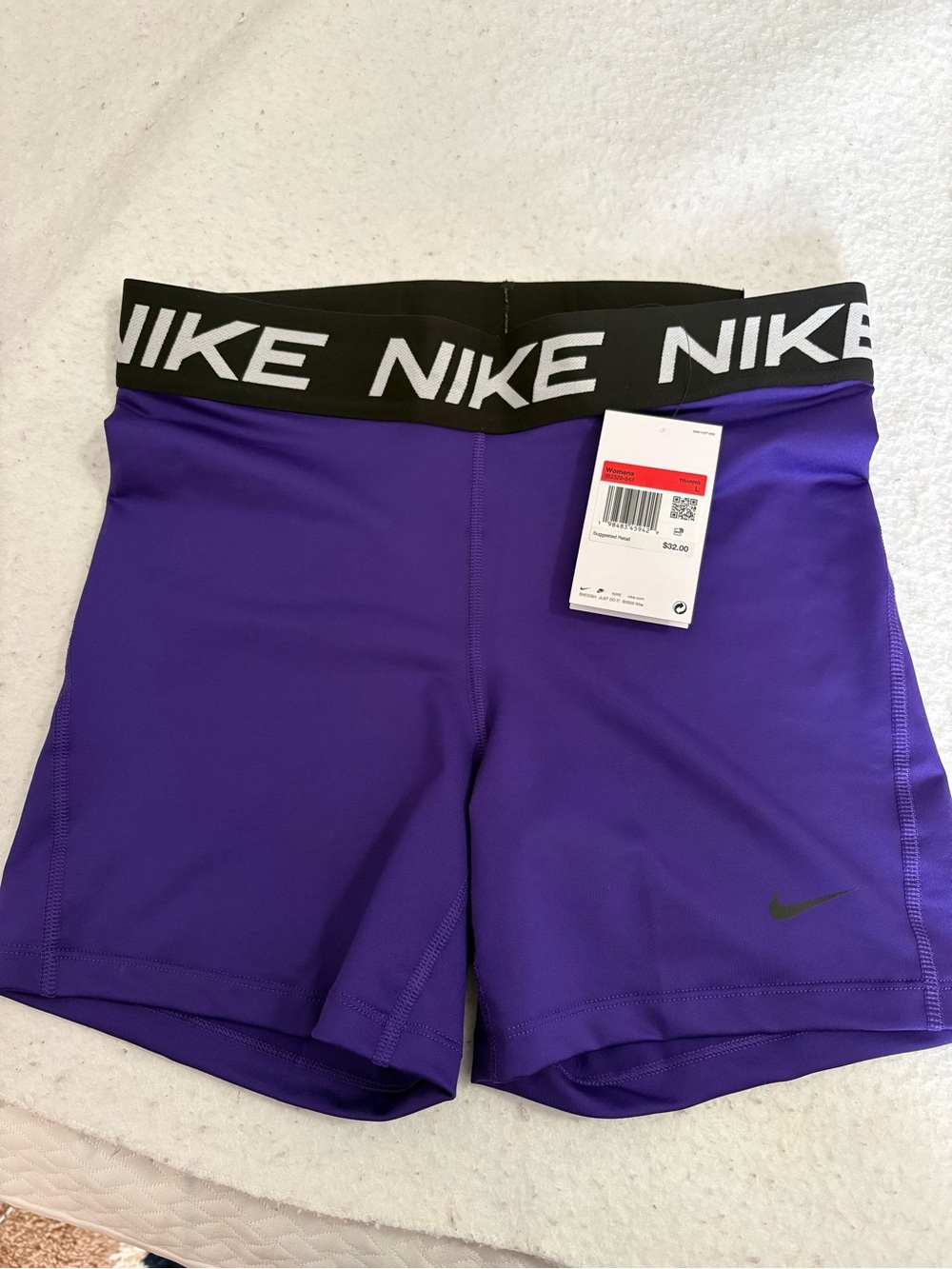 Nike Women's Purple Athletic Compression Shorts with Logo Waistband